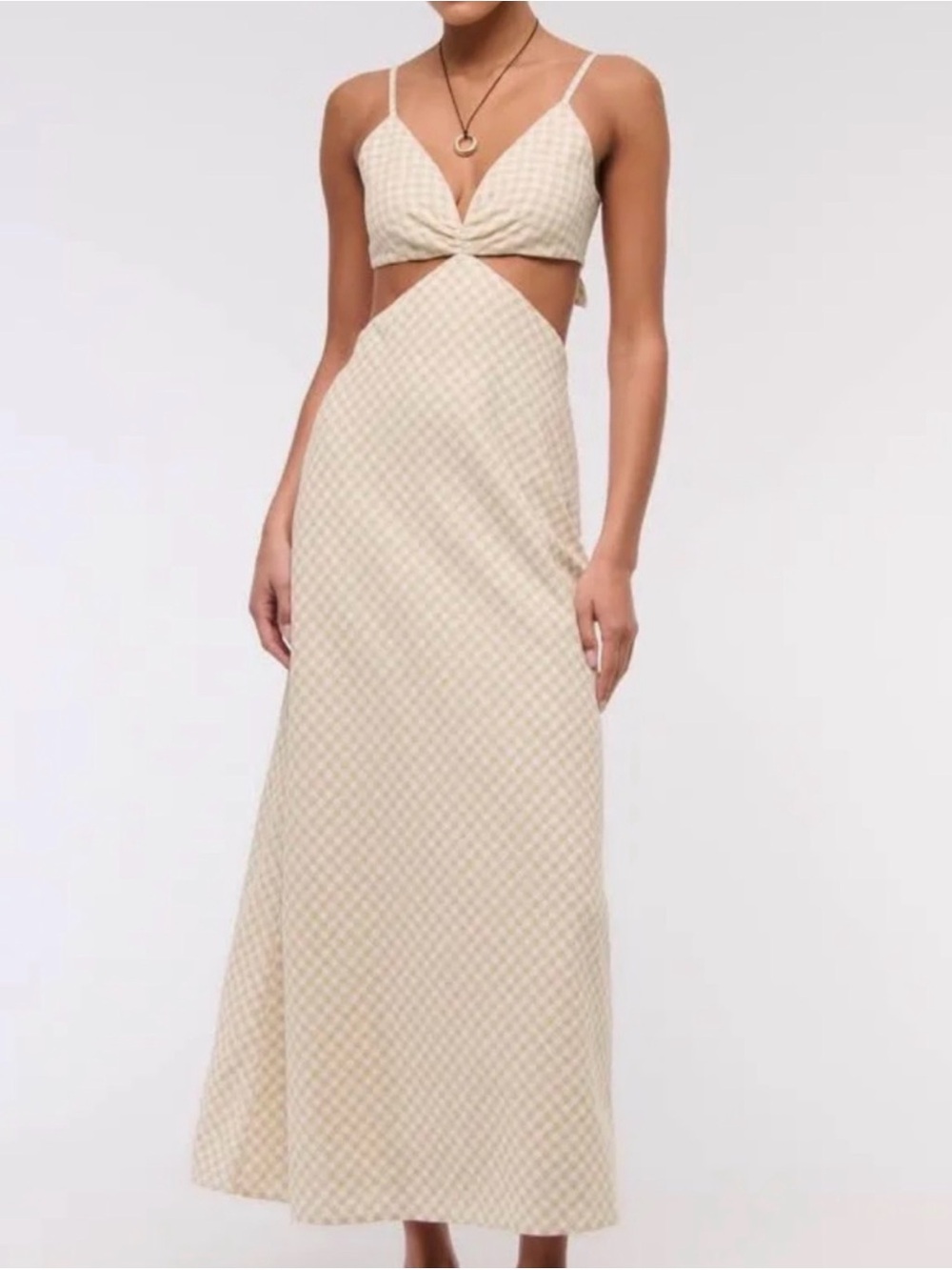 Abercrombie & Fitch Cream Gingham Cutout Spaghetti-Strap Maxi Dress